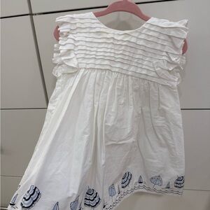 Janie & Jack White Dress with Blue Boats Embroidery